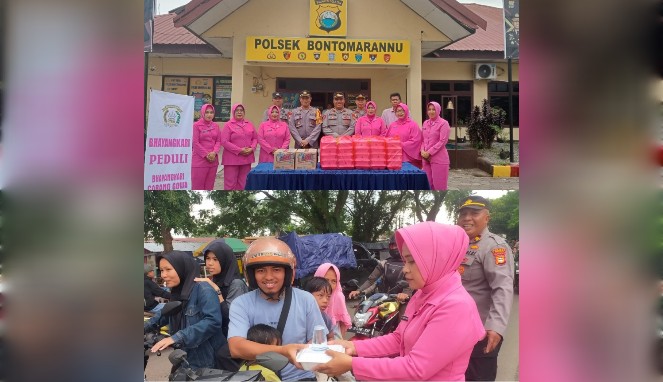 Polsek Bontomarannu dan Bhayangkari Berbagi Takjil di Bulan Ramadan