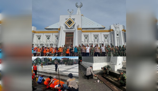 Sinergi TNI-Polri, Polres Gowa dan Kodim 1409/Gowa Gelar Kerja Bakti di Masjid Syekh Yusuf