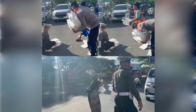 Peduli Lingkungan, Polsek Somba Opu Bersihkan Jalan dari Sampah Styrofoam