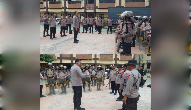 Kapolres Gowa Tinjau Latihan Pengendalian Massa Sat Samapta Menjelang Hari Buruh
